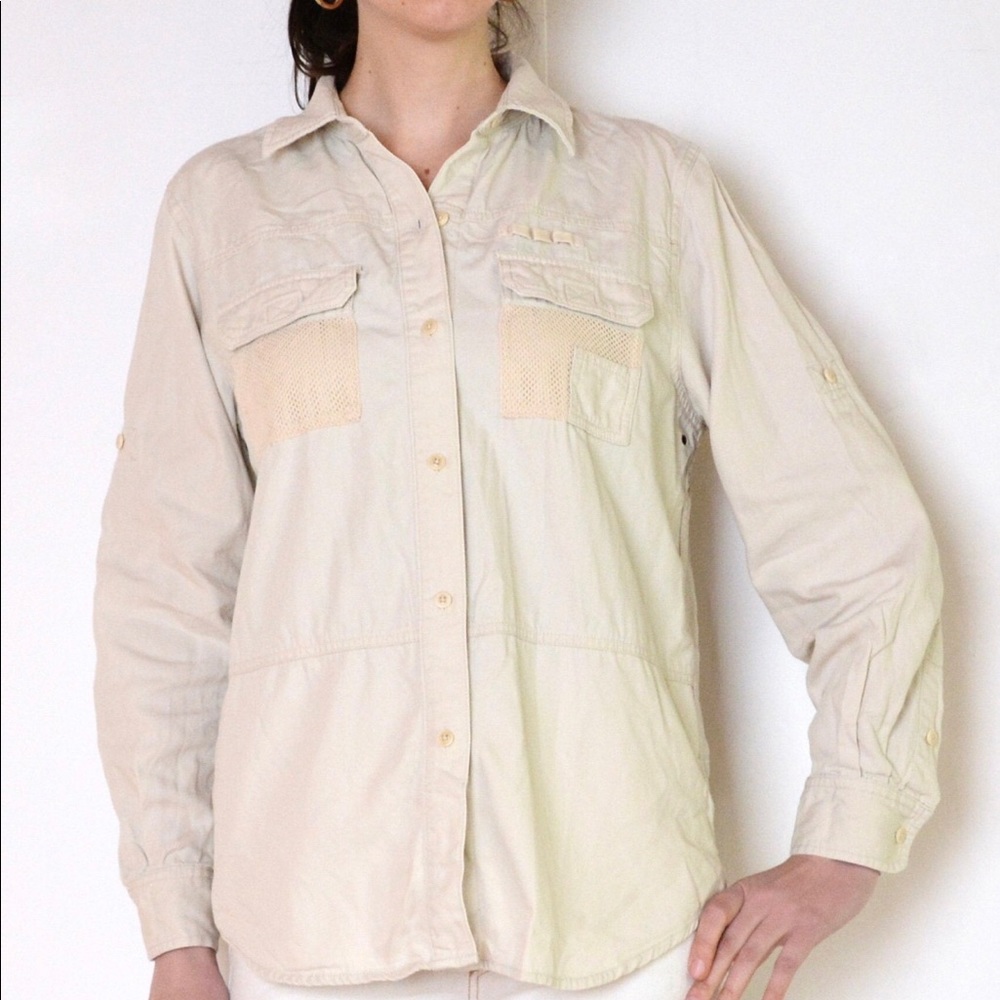 RARE Vtg Ralph Lauren Rare Beige Long sleeve Utility Style Shirt/Jacket. Sz L.